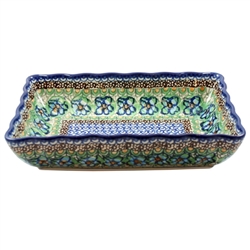 Polish Pottery 9" Fluted Rectangular Baking/Serving Dish. Hand made in Poland. Pattern U151 designed by Maryla Iwicka.