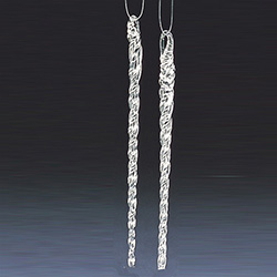 Boxed set of 6 glass icicles.  Each ornament is ready to hang  with its own nylon line.