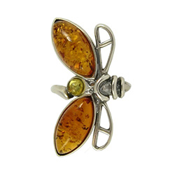 Honey Amber Dragonfly Ring. 1.5" - 3.5cm wide