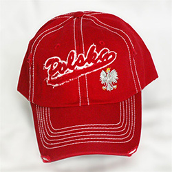 Polska Cap : Red Distressed With Polish Eagle