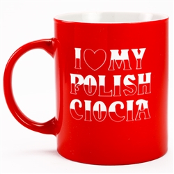 This attractive glass mug is decorated in the colors of the Polish flag, red and white.