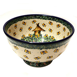 Polish Pottery 10" Pedestal Bowl. Hand made in Poland. Pattern U4251 designed by Jacek Chyla.