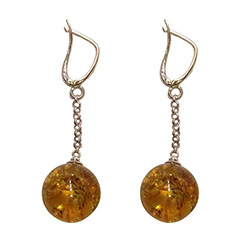 Honey Amber Ball Earrings with European lever clasp.