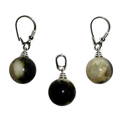 Marble color Amber Ball Earrings with matching Pendant.