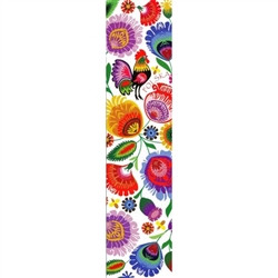 This is a beautiful Lowicz style wycinanka printed on a bookmark featuring 'Polska' Multi Folk Flowers with White background.