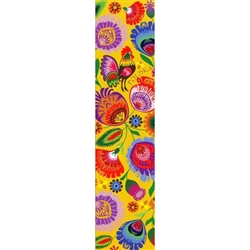 This is a beautiful Lowicz style wycinanka printed on a bookmark featuring 'Polska' Multi Folk Flowers with Yellow background.