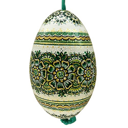 This beautifully designed goose egg is hand painted by master folk artist Krystyna Szkilnik from Opole, Poland. The painting is done in the traditional style from Opole. Signed and dated (2014) by the artist and ready to hang. Eggs are blown and can last