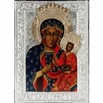 Made in Poland this icon is hand painted and covered with a beautiful cover of zinc plated copper featuring fine bas-relief. No two pictures are exactly alike.