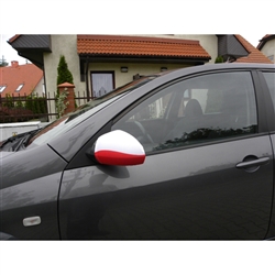 Display your Polish heritage with this unique side view mirror cover.  Turns the front side of your side view mirror into a miniature Polish flag.  Now that's clever!  Great for parades, funerals, or just cruising down the highway.  Designed to stretch fi