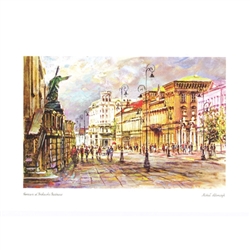 Beautiful print of a watercolor by Polish artist Michal Adamczyk.  This famous scene encompasses the Church of the Holy Cross in the foreground and the historic Bristol hotel in the background.  Suitable for framing.  Includes an envelope for mailing.
