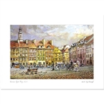 Beautiful print of a watercolor by Polish artist Wanda Maj-Adamczyk.  View of Warsaw's Old Town Market Square.  Suitable for framing.  Includes an envelope for mailing.  Packaged in clear resealable polypropylene.