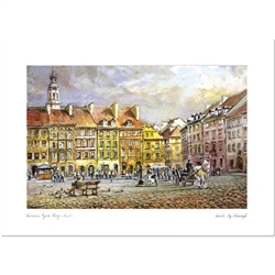 Beautiful print of a watercolor by Polish artist Wanda Maj-Adamczyk.  View of Warsaw's Old Town Market Square.  Suitable for framing.  Includes an envelope for mailing.  Packaged in clear resealable polypropylene.