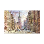 Beautiful print of a watercolor by Polish artist Michal Adamczyk. Looking east on the main street of Old Town Gdansk with the Town Hall in the background.  Suitable for framing.  Includes an envelope for mailing.  Packaged in clear resealable polypropylen