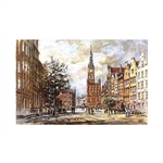 Beautiful print of a watercolor by Polish artist Michal Adamczyk. Looking west on the main street of Old Town Gdansk with the Town Hall in the background.  Suitable for framing.  Includes an envelope for mailing.  Packaged in clear resealable polypropylen