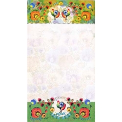 Perfect to hang on a refrigerator or lay on a desk. 72 sheet color note pad decorated in a Polish paper cut design (wycinanka) from the Lowicz region of Poland. Size 4.25" x 7.5". Large magnet on the back. These make great gifts for crafters, paper cut