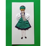 This card is dressed with material and wooden head to give a very special doll-like effect.   Our maiden is from the Kaszub region in northern Poland.