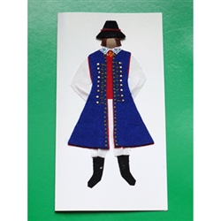This card is dressed with material and wooden head to give a very special doll-like effect.   Our man is from the Kaszub region in northern Poland.