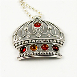 Multi-color amber 'jewels' set into a Sterling Silver Crown pendant.