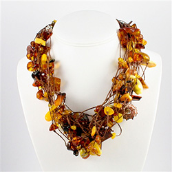 Bozena Przytocka is a designer of artistic amber jewelry based in Gdansk, Poland. Here is a perfect example of her use of amber and shells to create a beautiful and unique necklace composed of 24 strands of polished amber stones in a variety of shades fr