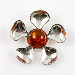 Sterling Silver and Baltic amber flower.