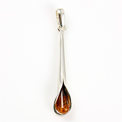 Drop of honey amber wrapped in silver in a calla lily shape.  Stylish and unique.