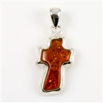 Beautiful amber cross framed in sterling silver.  Size is approx 1.5" x 0.6".