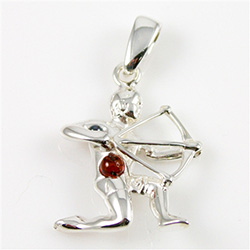 Hand made Cognac Amber Sagittarius pendant with Sterling Silver detail.  November 22 - December 21