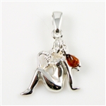 Hand made Cognac Amber Virgo pendant with Sterling Silver detail.  August 23 - September 22