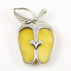 Hand made Custard Amber Apple Slice Pendant with Sterling Silver detail.
