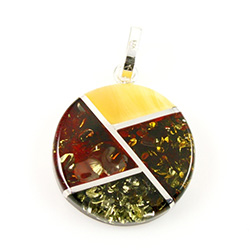 Round Mosaic Amber Pendant 1"