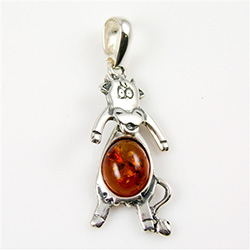Hand made Honey Amber Dancing Cow Pendant with Sterling Silver detail.