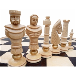 Carved figures made of maple with a flat finish. Each piece highlighted with a brass ring. Extra large board. Shipping weight is 4.5kg - 9.9lbs.