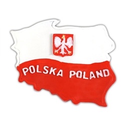 Our magnet features Poland's red and white flag in an outline of Poland and the words "Polska" "Poland" in the lower half.