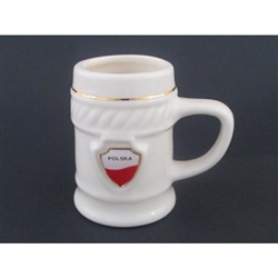 This mini porcelain mug is a great collector's item that makes a great gift for the curio cabinet.  Features the colors of the Polish flag in a crest.
