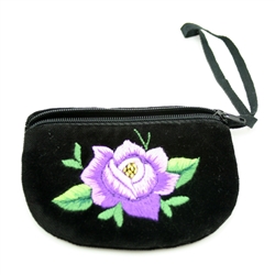 Hand embroidered change purse made from velvet.  Zipper closure.  Made in Lowicz, Poland