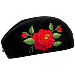 Hand embroidered pouch made from felt and velvet. Zipper closure.  Made in Lowicz, Poland