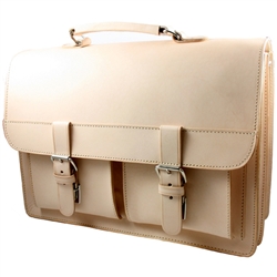 Beautifully handcrafted briefcase made with the highest quality natural leather and superior craftsmanship.  Features two interior compartments (13" - 33cm long). Two exterior compartments (one with a holder for business cards) and one with a holder for p