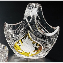 Amber colored cased crystal is a Polish specialty.  Hand cut and polished from the "Julia" factory in Poland,  These crystal baskets are uniquely Polish with 2 flower designs - one one each side of the basket.