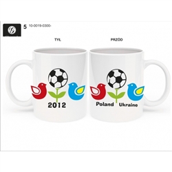 This attractive ceramic mug was created to commemorate the Euro 2012 football games hosted by Poland and the Ukraine. Pictures show both sides of the mug. Dishwasher safe. Made In Poland.