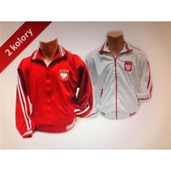 Deluxe zippered jacket is available in red only.. Features the Polish Coat of Arms on the front and the word Polska (Poland) on the back.