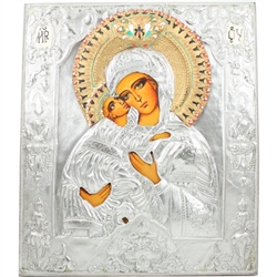 The icon depicts the Virgin Mary admiring the Child who is seen with His cheek pressed to His mother's,and embracing her, which is typical for  Eleusa  icons.