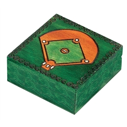 Hand carved and stained with a Baseball diamond on lid;