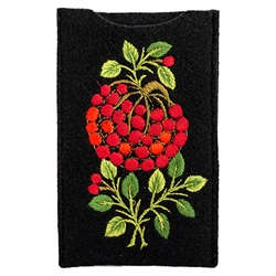 Soft black felt sewn case with Lowicz style embroidered flowers on one side.