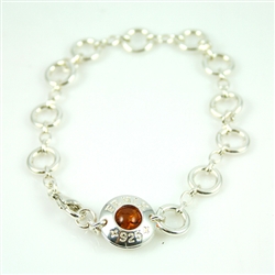 Sterling Silver Bracelet With Amber Center