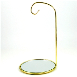 Very nice brass finish ornament stand with a mirror base. Suitable for hanging ornaments up to 6" - 15cm tall. Base is 5.5" -14cm in diameter.