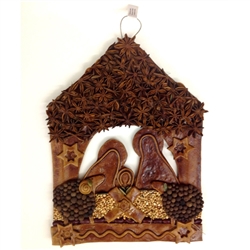 Handmade hanging Christmas manger scene. Made in Warsaw by a master baker this manger is intended for display (hanger included). Enclosed in a hand made presentation box our creche is packed nestled on a bed of sianko (Christmas hay).  Two sizes available