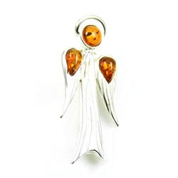 Guardian Angel Silver And Amber Pin