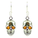 Amber And Silver Skull Earrings