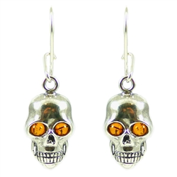 Amber And Silver Skull Earrings