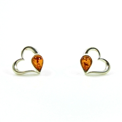 Heart Shaped Silver And Amber Earrings